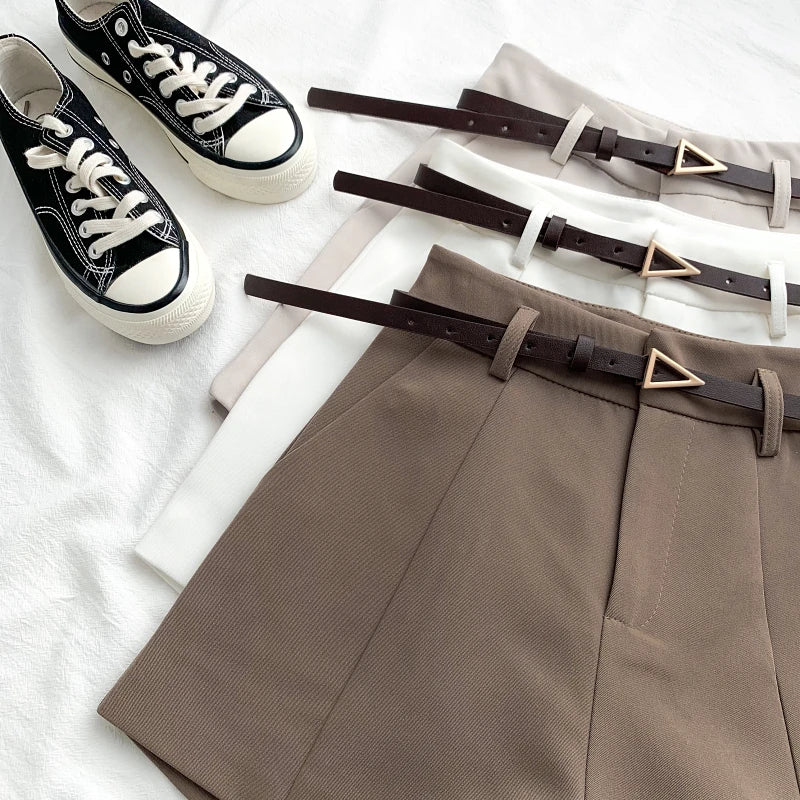 A-LINE HIGH WAIST CASUAL SHORTS WITH BELT