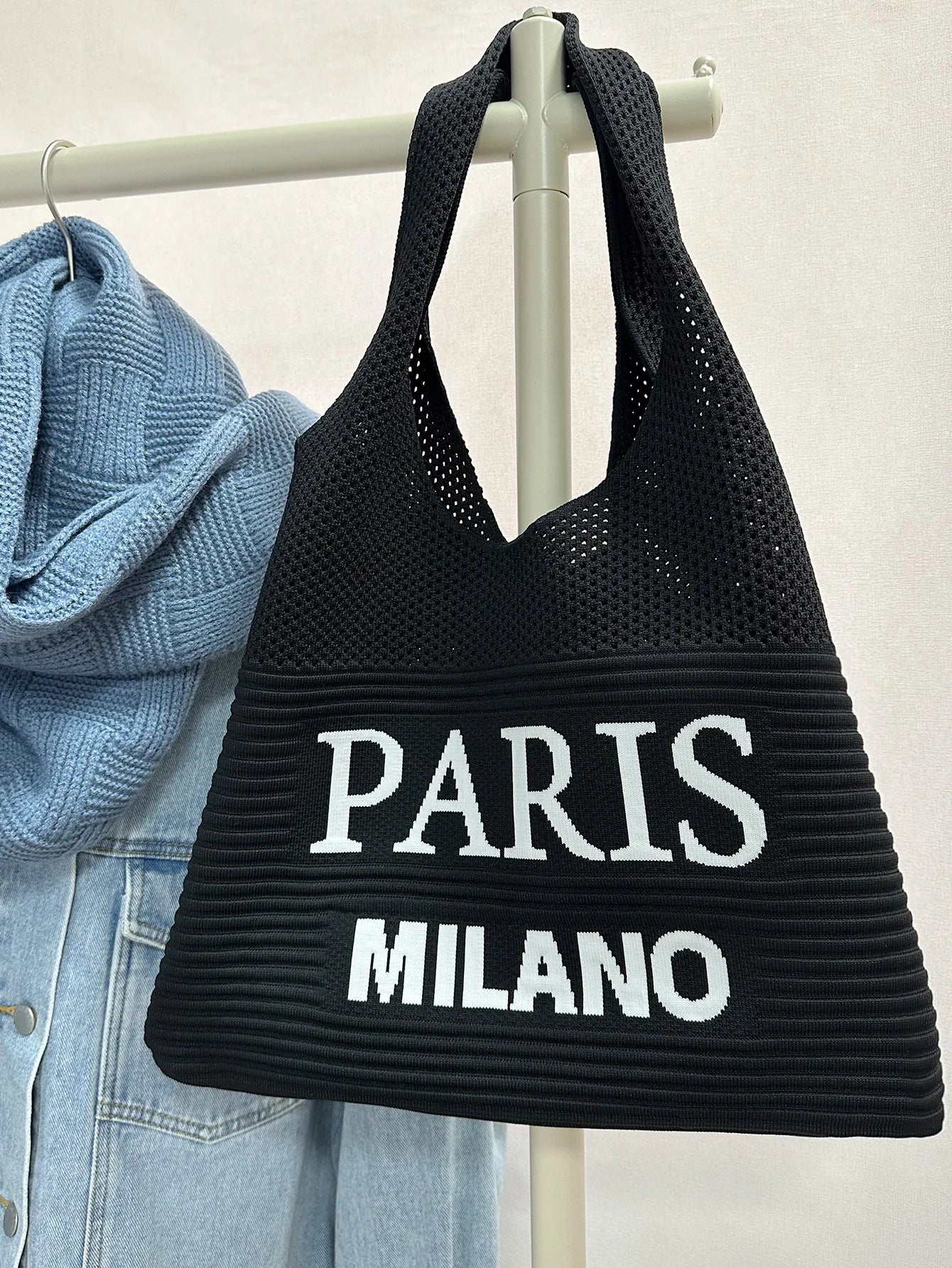 KNIT LETTER CROCHET SHOULDER BAG