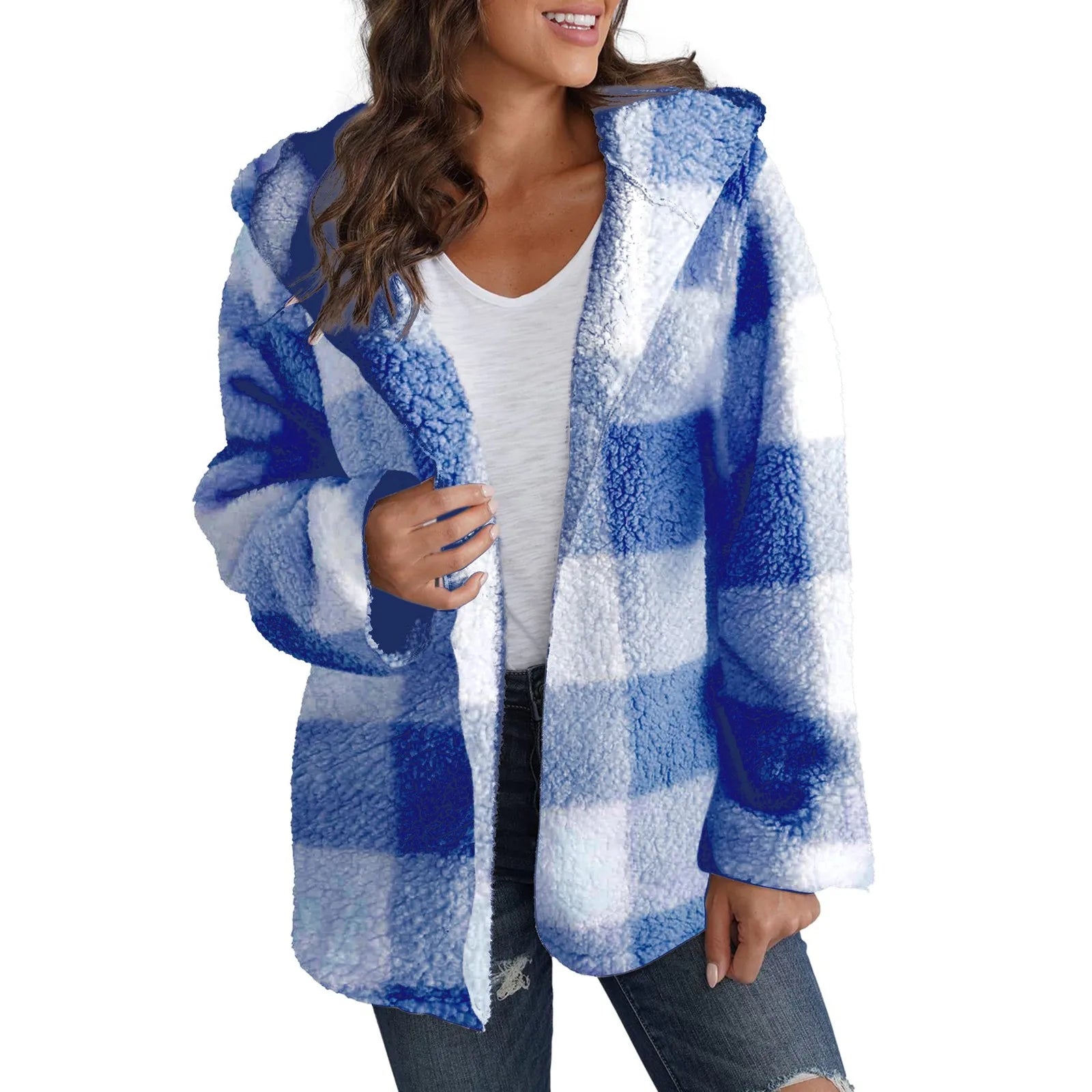 PLAID HOODED ZIPPER JACKET