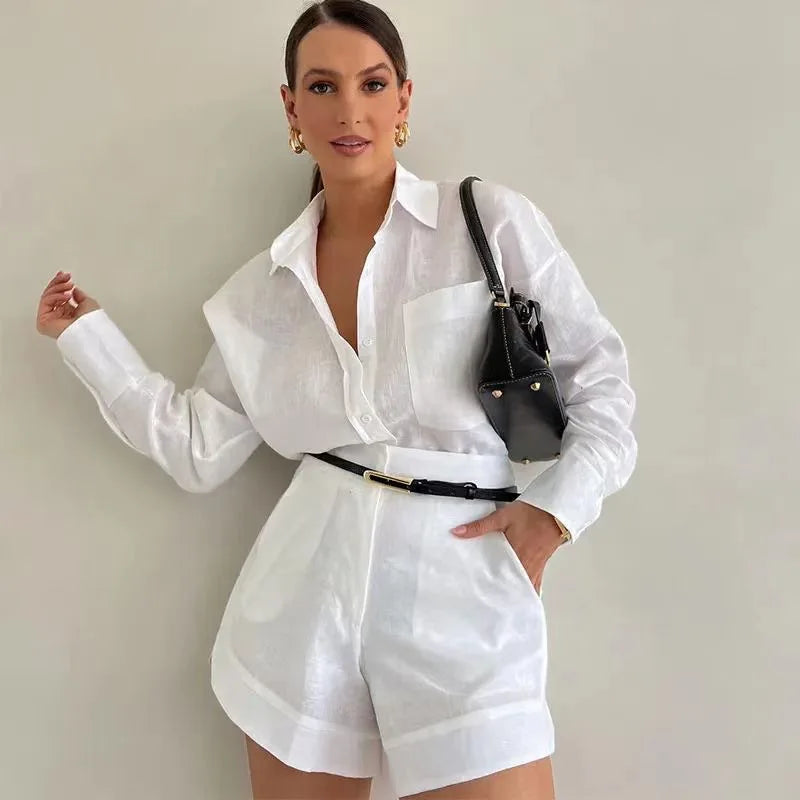 CASUAL TWEEDELIGE SHORTS EN SHIRT SET 