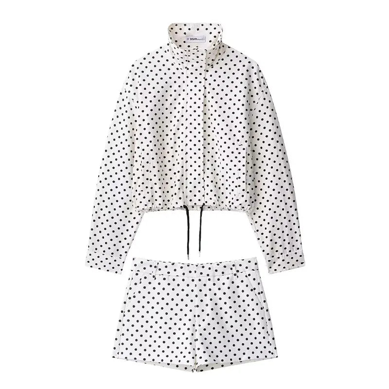 POLKA DOT ZIPPER JACKET WITH TURTLENECK