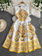 VINTAGE BLUE AND WHITE FLORAL MIDI DRESS SOLELII