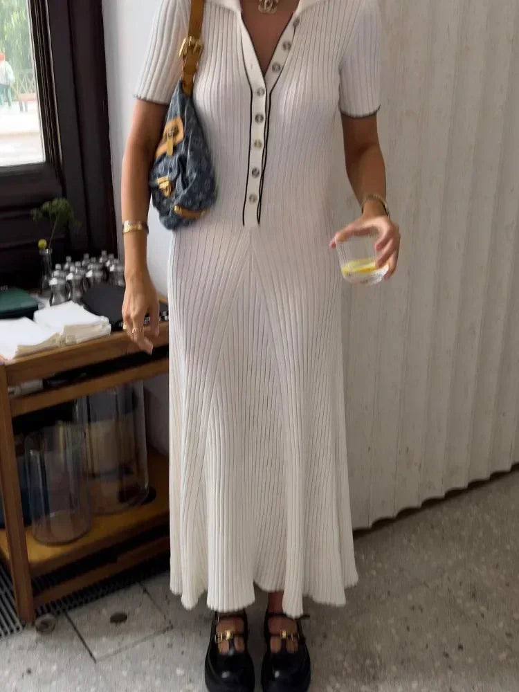 WHITE PATCHWORK KNIT MAXI DRESS