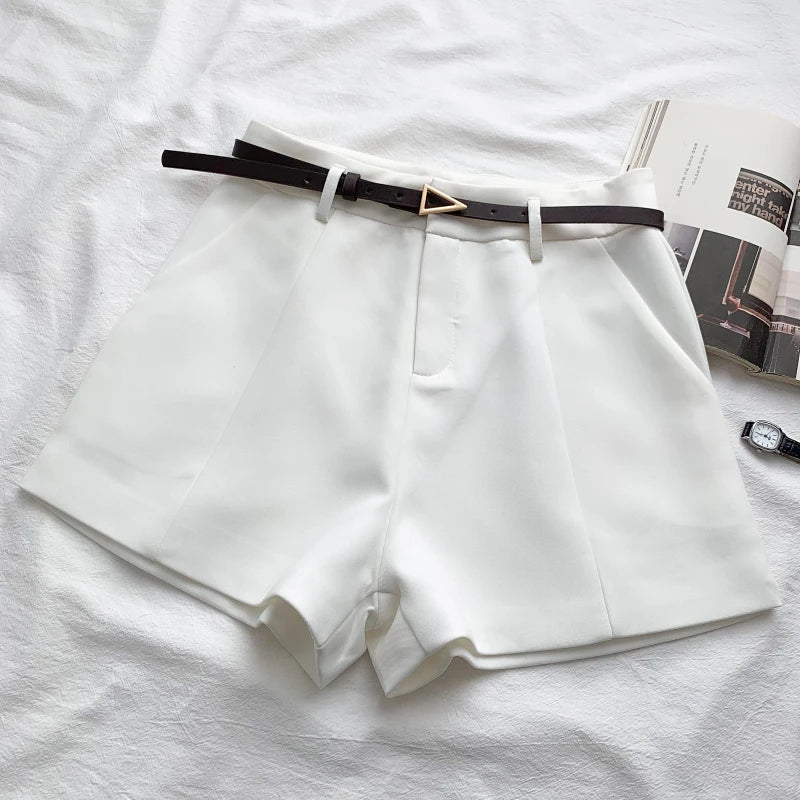 A-LINE HIGH WAIST CASUAL SHORTS WITH BELT