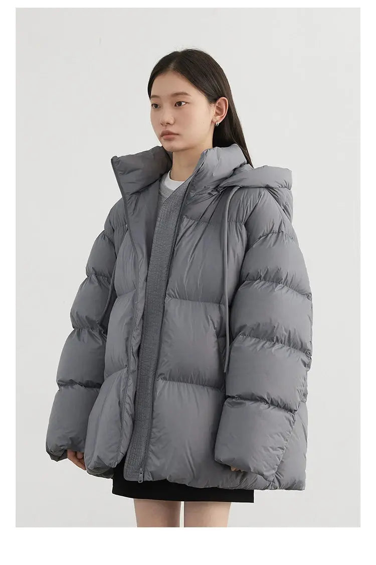 WOMEN’S HOODED DOWN PUFFER JACKET WHITE DUCK DOWN SOLELII