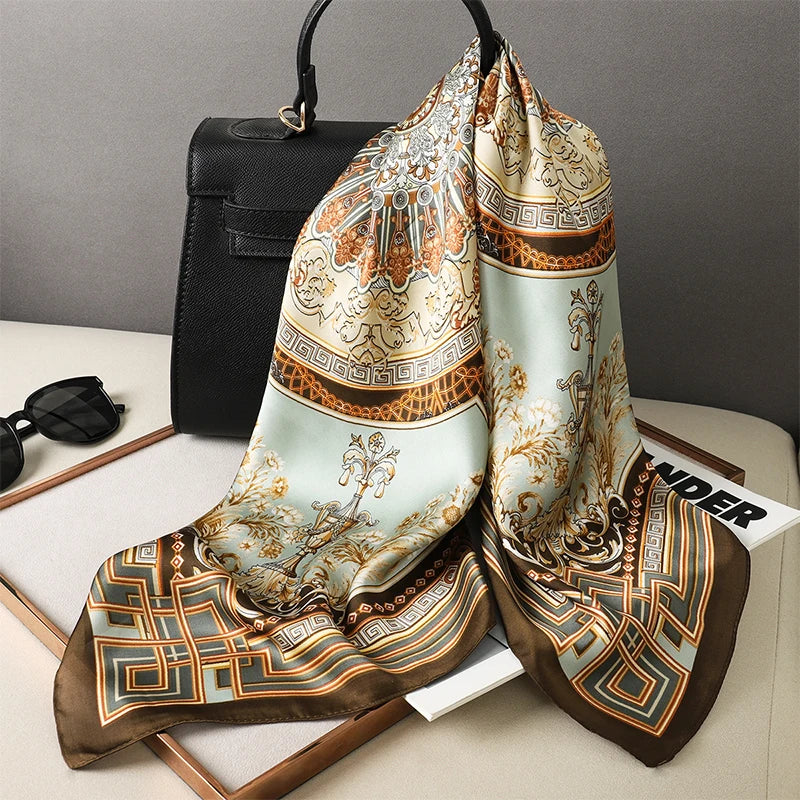 LUXURY PLAID SILK-LIKE SQUARE SCARF