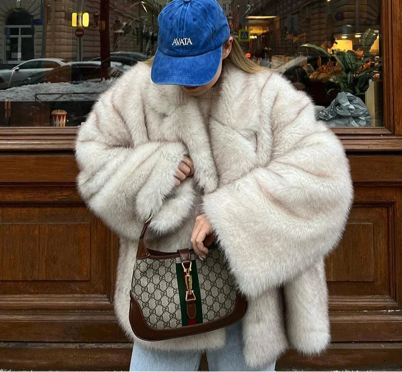 LONG GRADIENT FAUX FUR COAT