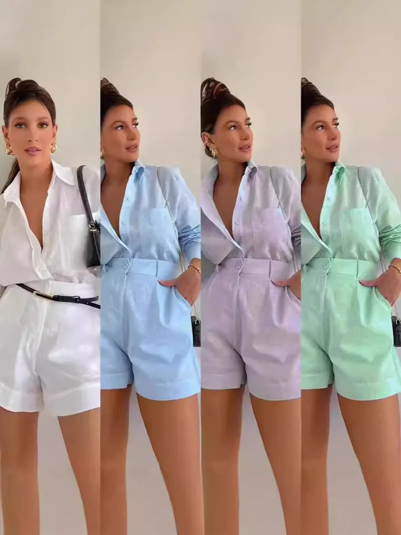 CASUAL TWEEDELIGE SHORTS EN SHIRT SET 