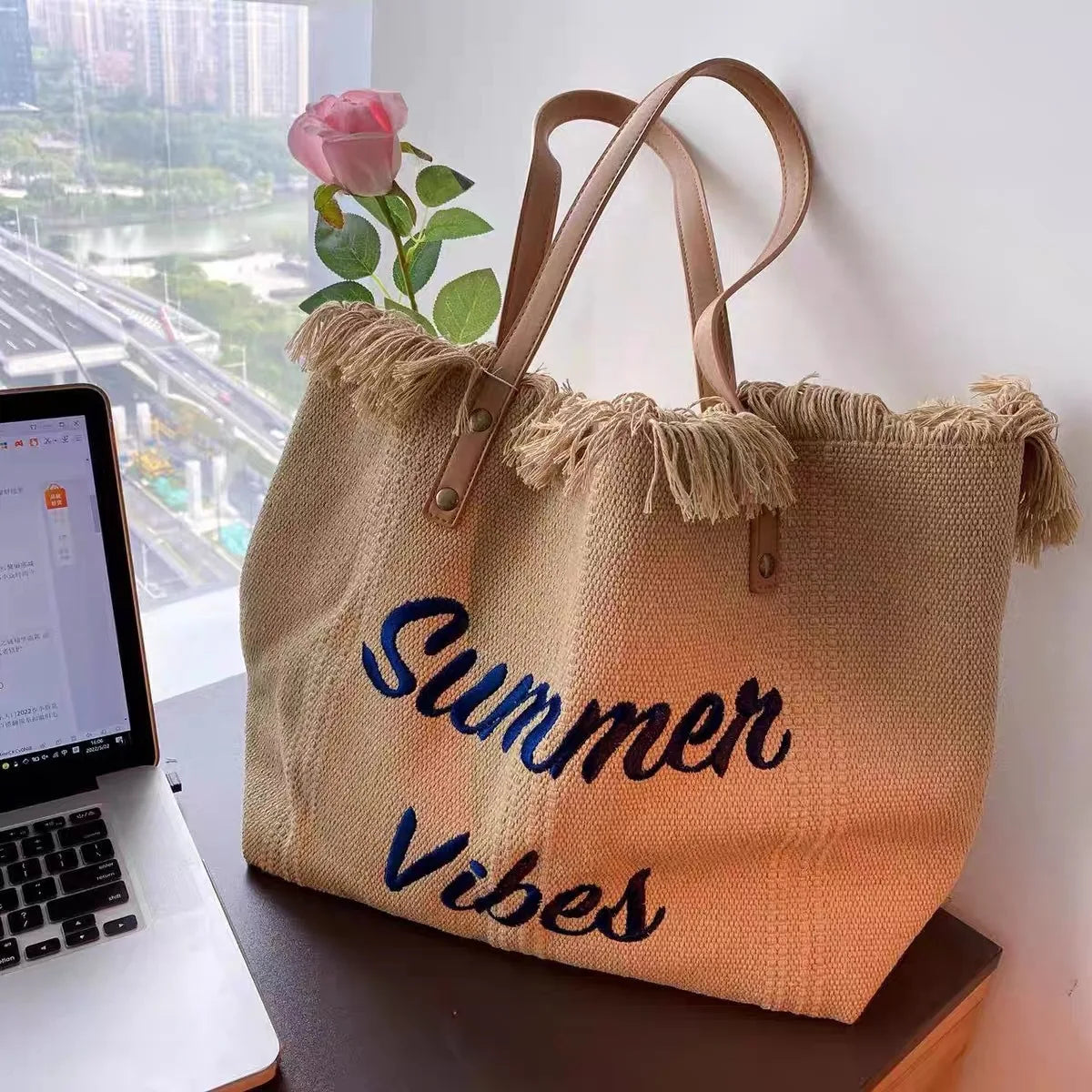 WOMEN'S LARGE CANVAS TOTE BEACH BAG