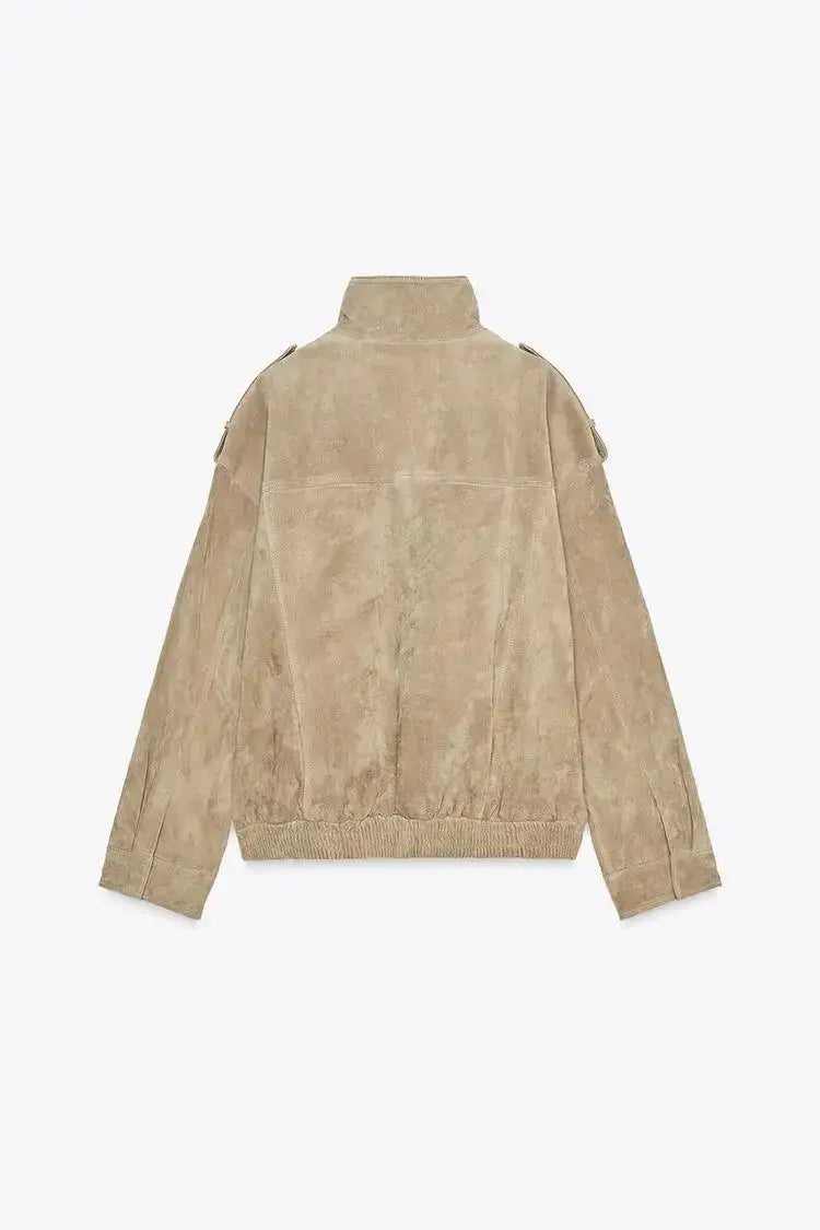 WOMEN’S SHORT SUEDE JACKET ZIPPER POCKETS SOLELII