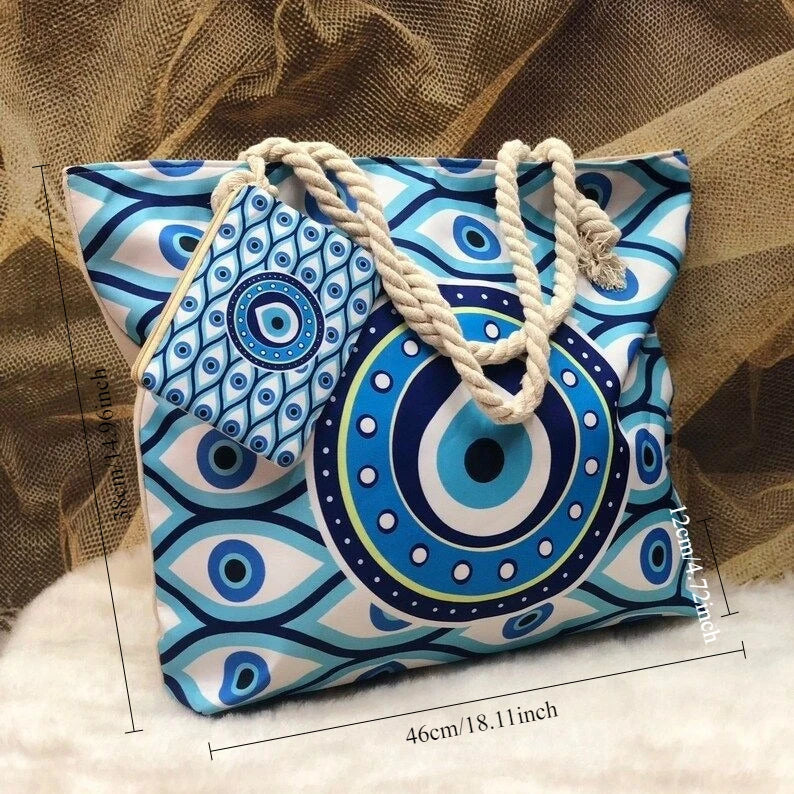 LARGE POLYESTER GREEK EYE BEACH BAG