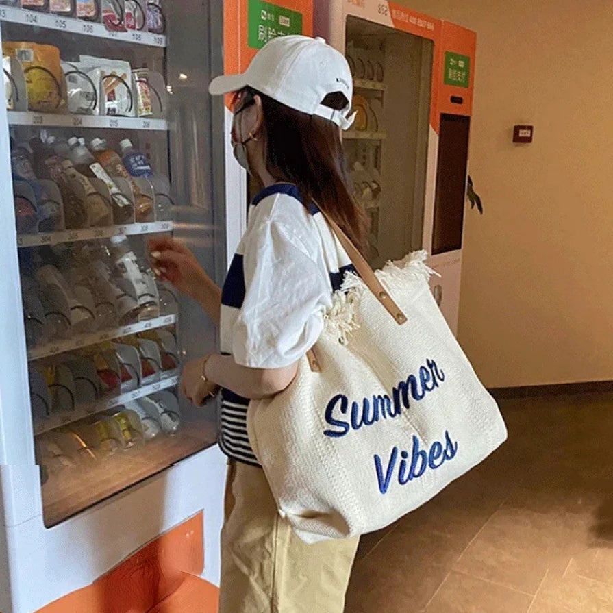 WOMEN'S LARGE CANVAS TOTE BEACH BAG