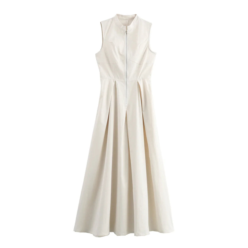 DRAPED ZIP SLEEVELESS MAXI DRESS