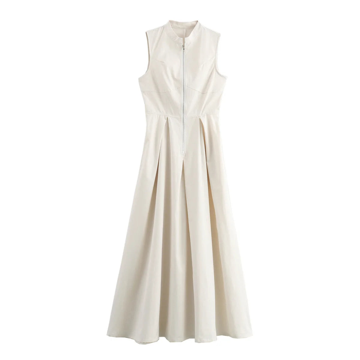 DRAPED ZIP SLEEVELESS MAXI DRESS