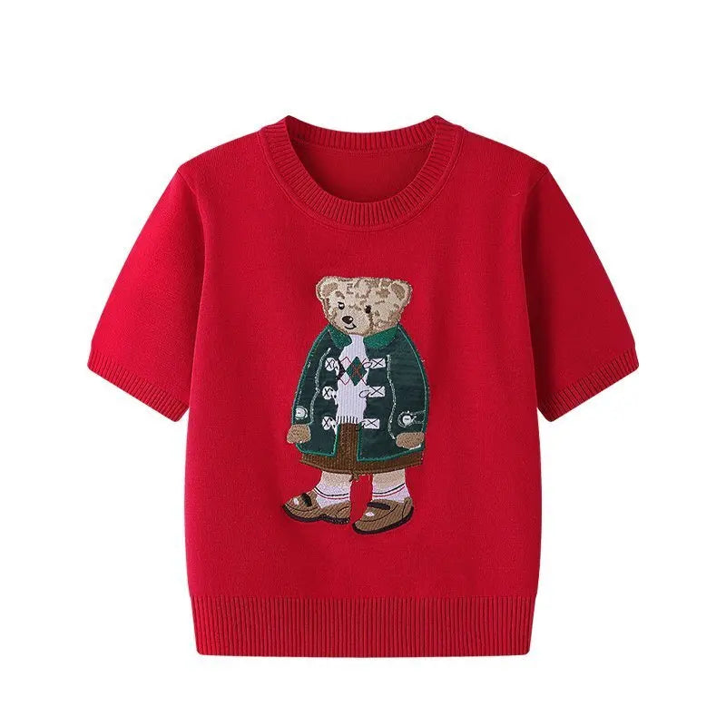EUROPEAN STYLE LUXURY BEAR KNIT SHORT SLEEVE TOP