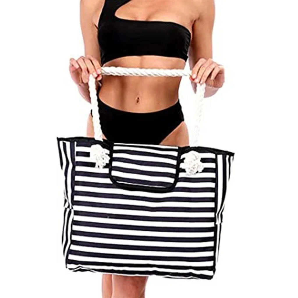 STRIPED BEACH BAG, FOLDABLE, LIGHTWEIGHT AND WATER RESISTANT