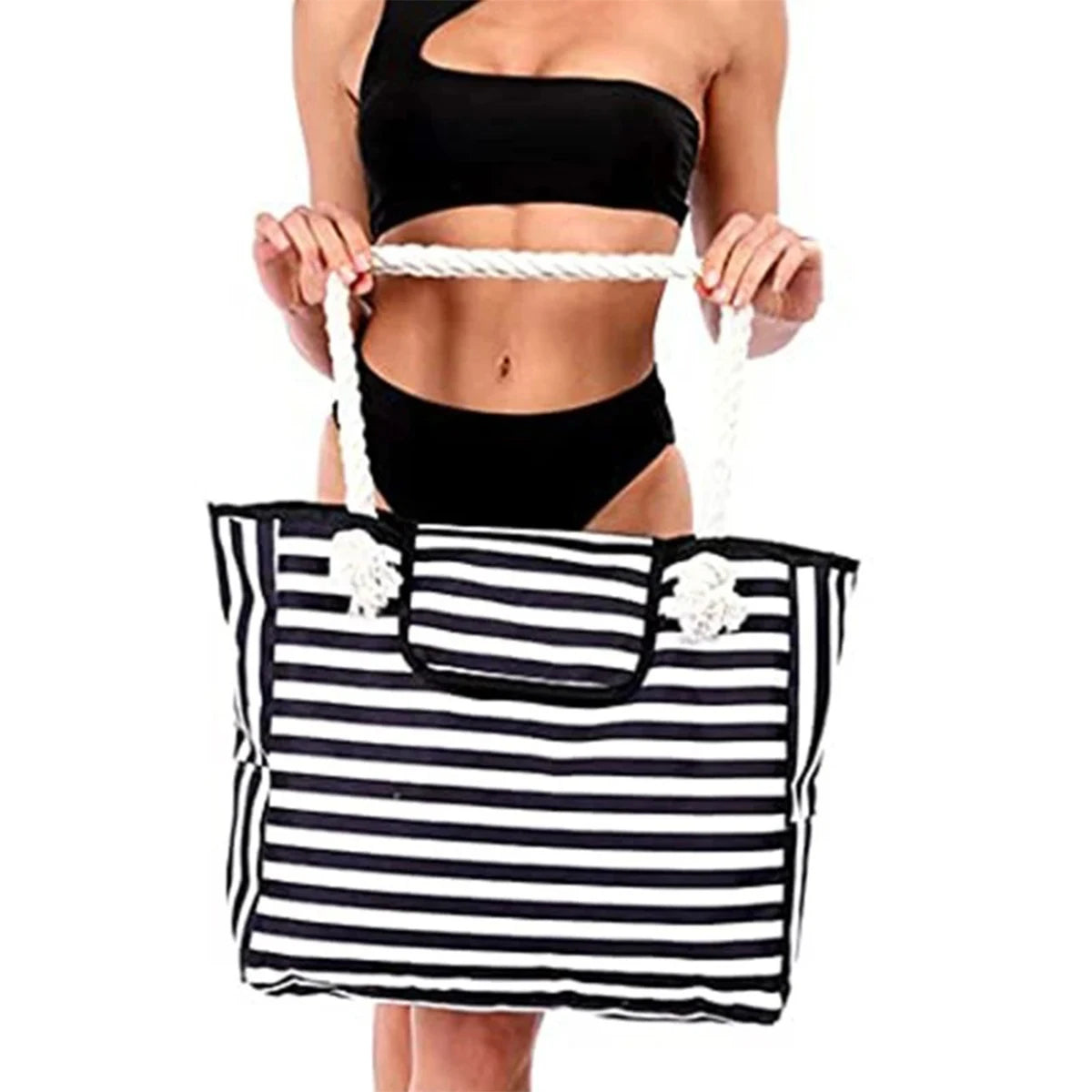 STRIPED BEACH BAG, FOLDABLE, LIGHTWEIGHT AND WATER RESISTANT