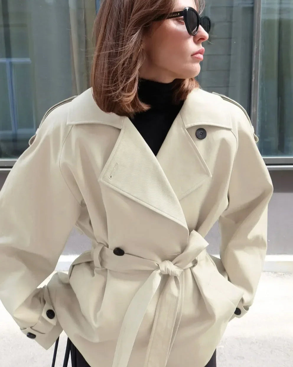 CROPPED TRENCH COAT WITH BELT