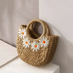 HANDWOVEN HALF-MOON STRAW BASKET BAG SOLELII