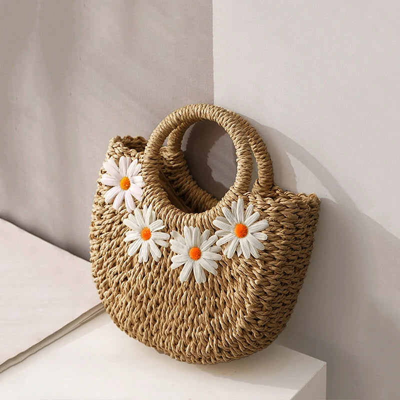 HANDWOVEN HALF-MOON STRAW BASKET BAG