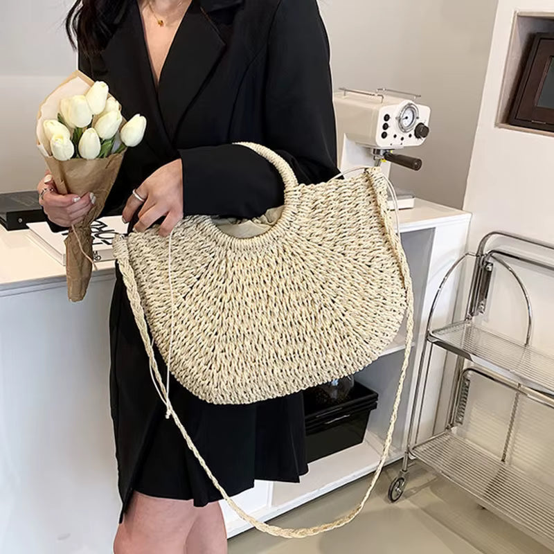 WOVEN STRAW BUCKET STRING BAG SOLELII