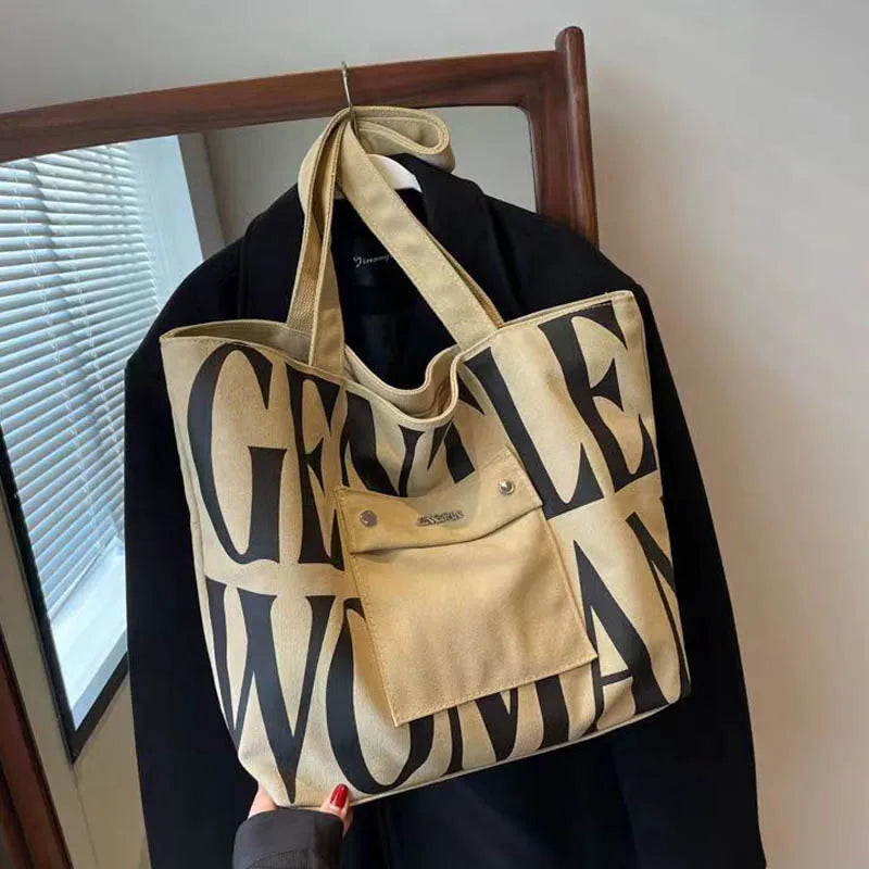 SINGLE SHOULDER LETTER TOTE BAG