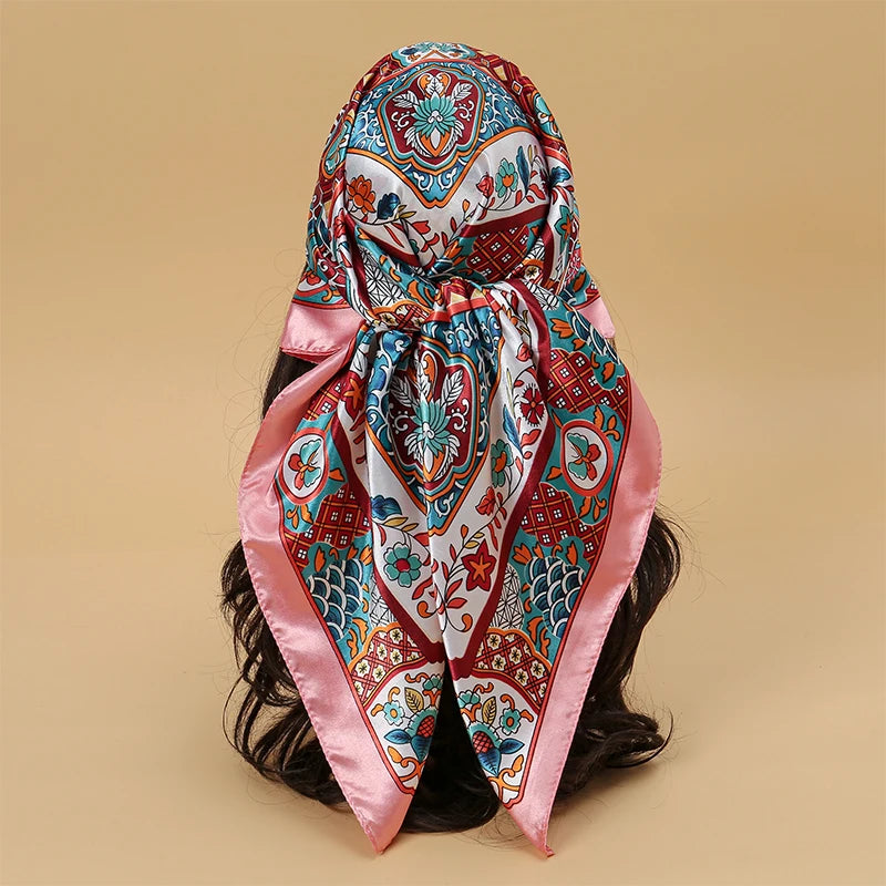 SATIN PRINT MULTIFUNCTIONAL SQUARE SCARF