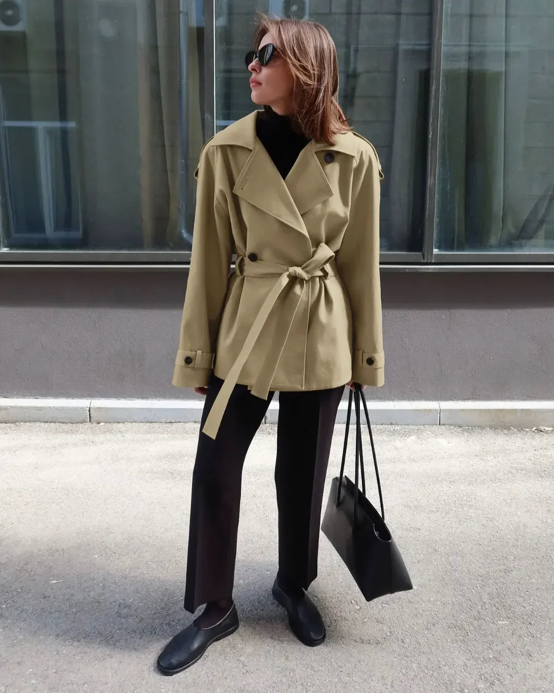 CROPPED TRENCH COAT WITH BELT