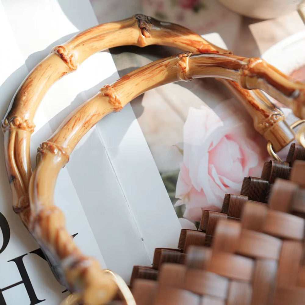 WOVEN BAMBOO-HANDLE CROCHET TOTE SOLELII