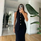 KNIT WAISTCOAT & MIDI SKIRT SET SOLELII