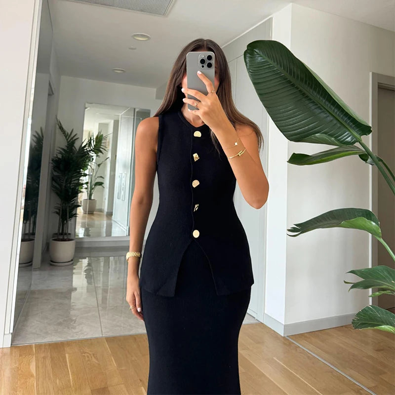 KNIT WAISTCOAT & MIDI SKIRT SET