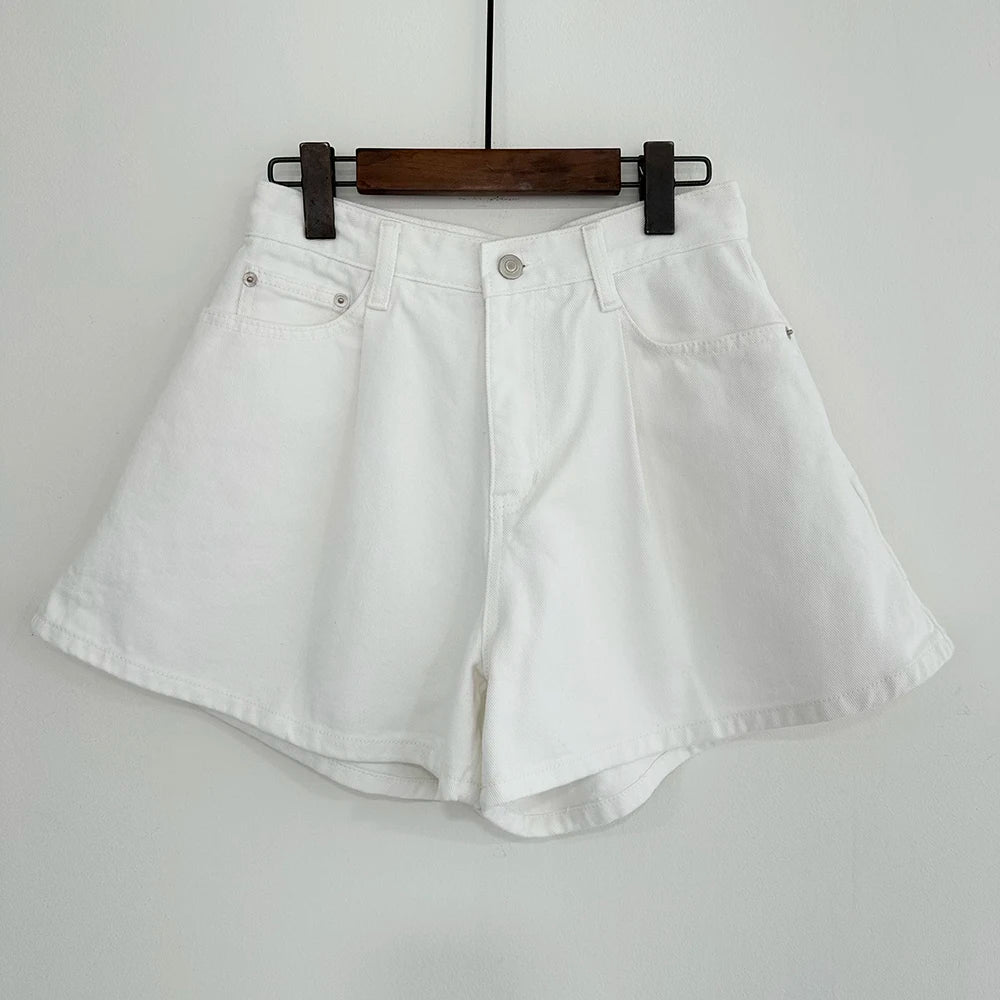 REALEFT SHORTS JEANS A-LINE WHITE