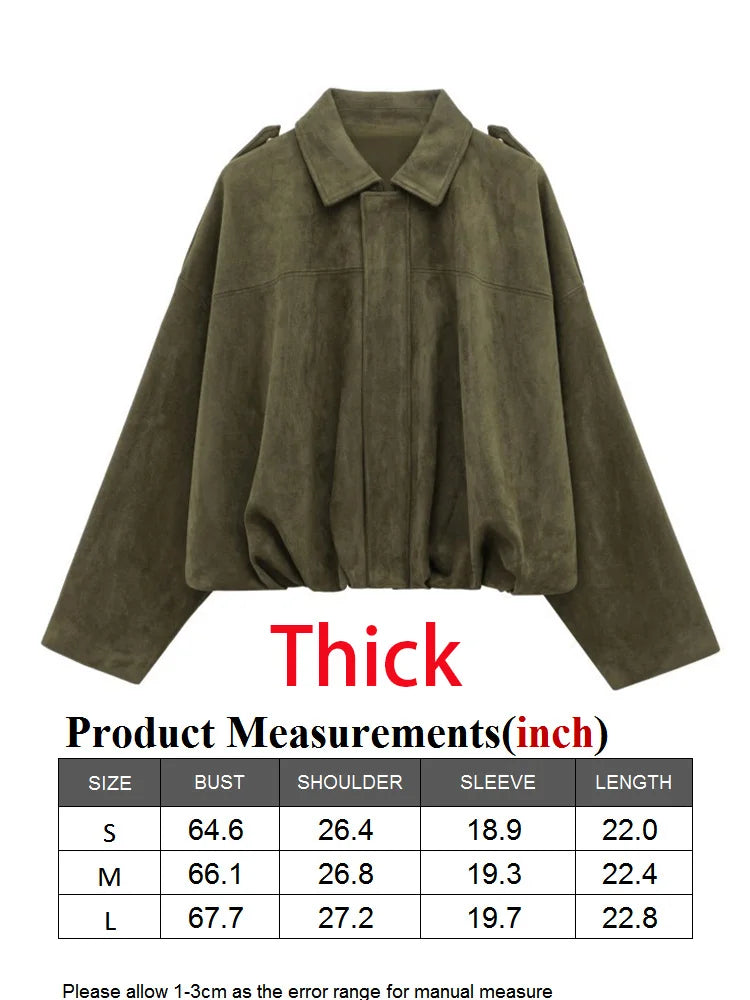 WOMEN'S FAUX SUEDE LOOSE BOMBER JACKET WITH ZIPPER