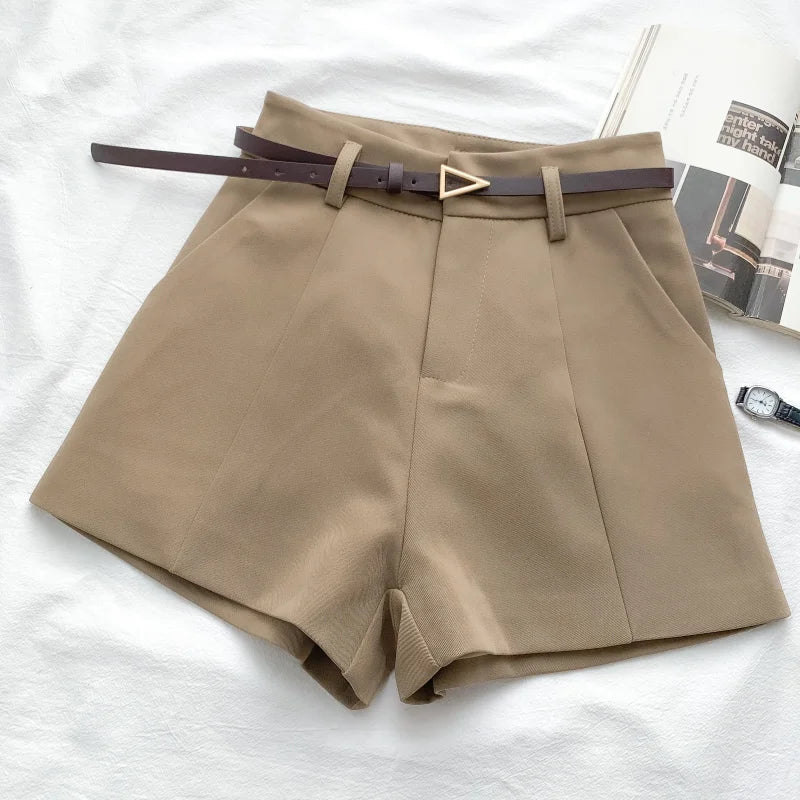 A-LINE HIGH WAIST CASUAL SHORTS WITH BELT