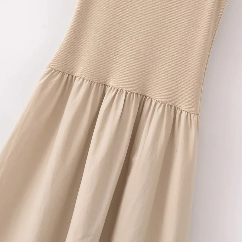 KHAKI PATCHWORK SLEEVELESS MAXI DRESS