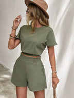 ROUND NECK SET AND ELASTIC WAIST SHORTS SOLELII