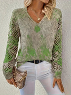 WOMEN’S ELEGANT V-NECK FLORAL SWEATER SOLELII