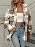 WOMEN’S PLAID FUZZY BUTTON JACKET SOLELII
