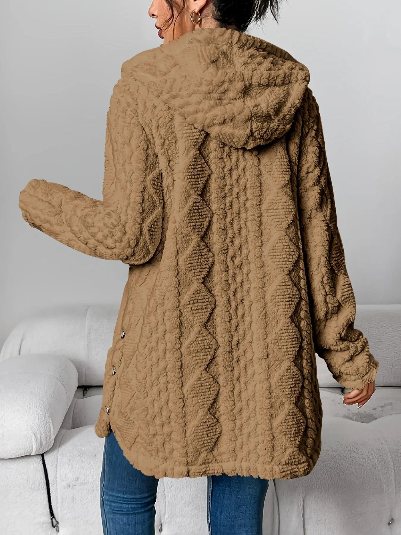 Women’s Hooded Jacquard Plush Cardigan SOLELII