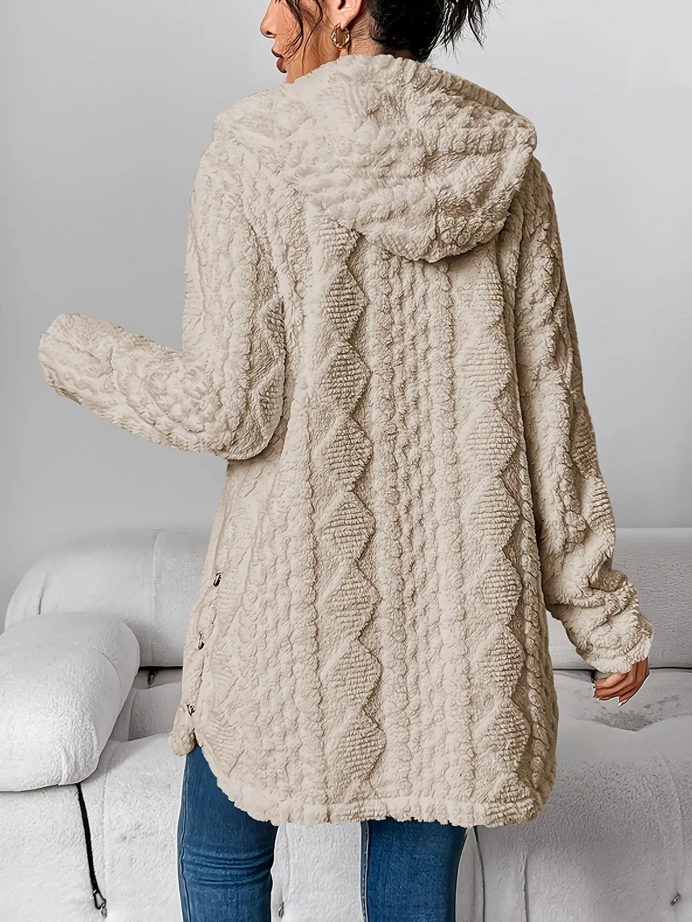 Women’s Hooded Jacquard Plush Cardigan SOLELII