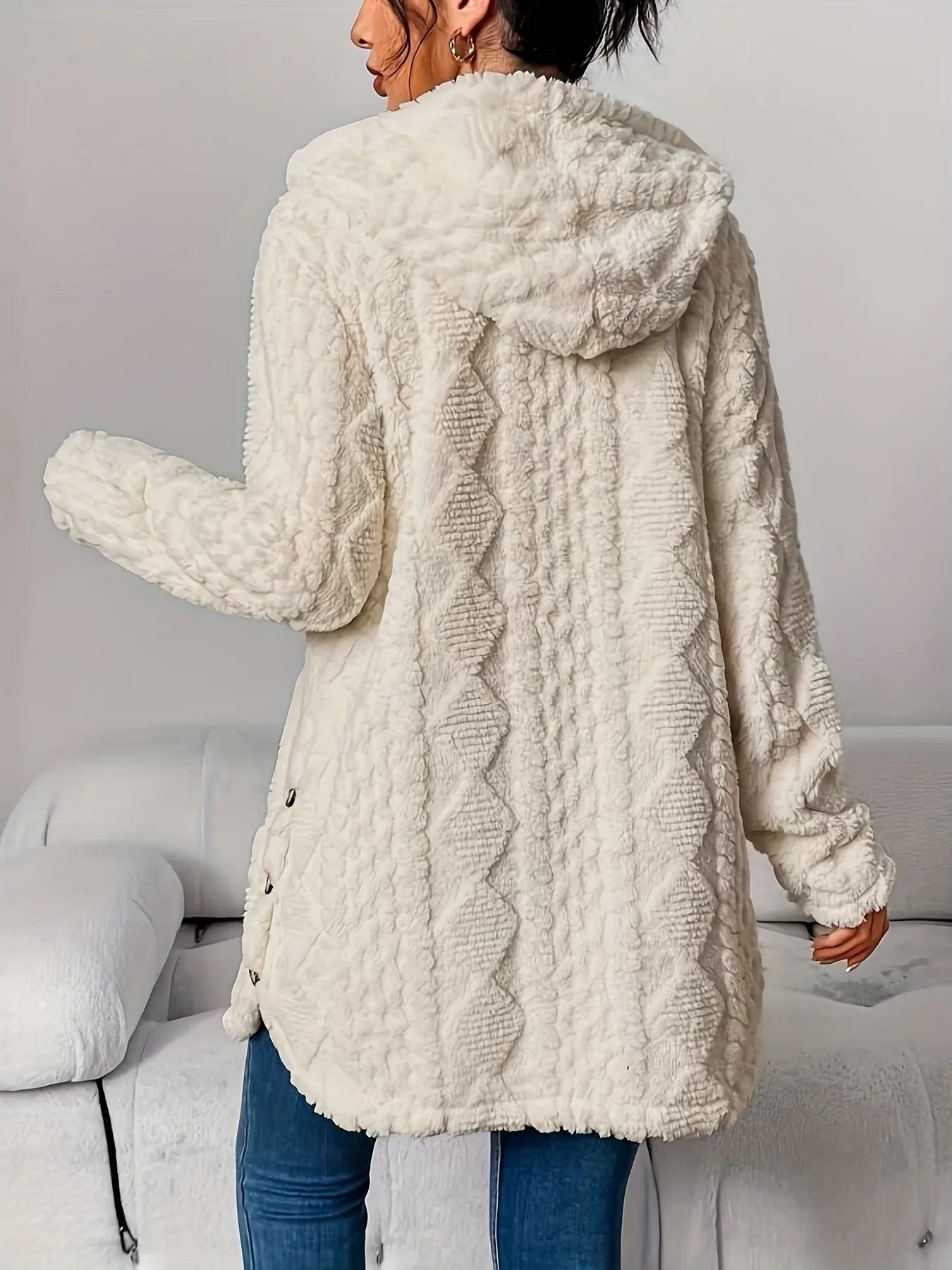 Women’s Hooded Jacquard Plush Cardigan SOLELII
